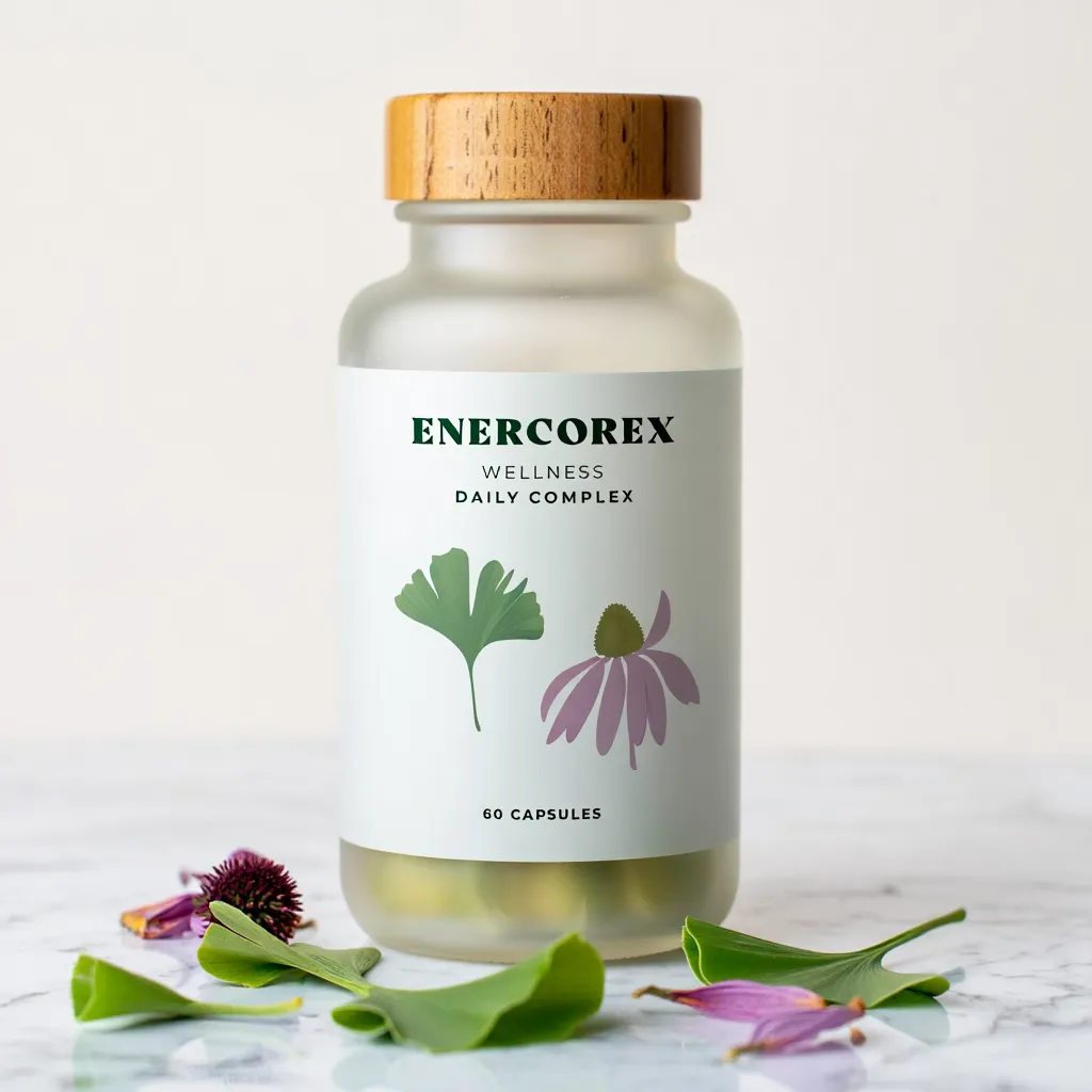 Enercorex wellness supplement bottle with natural ingredients